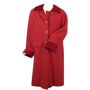 NEW $849 Geiger Austria Boiled Wool Trench Coat! 8 or 10  Red Velvet Trim Jacket